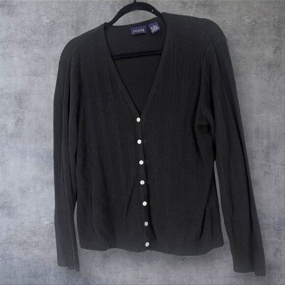 Hillard & Hanson Black Button Down Cardigan Sweater Medium Made in Hong Kong - Picture 4 of 7